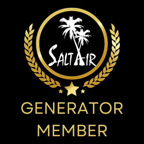 A salt air generator member logo on a black background