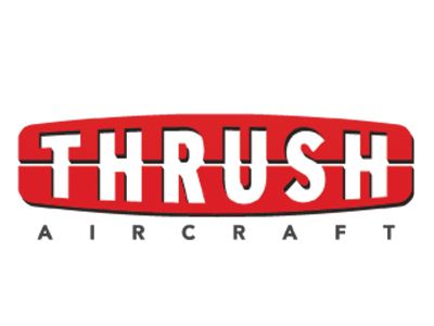 A red and white logo for thrush aircraft