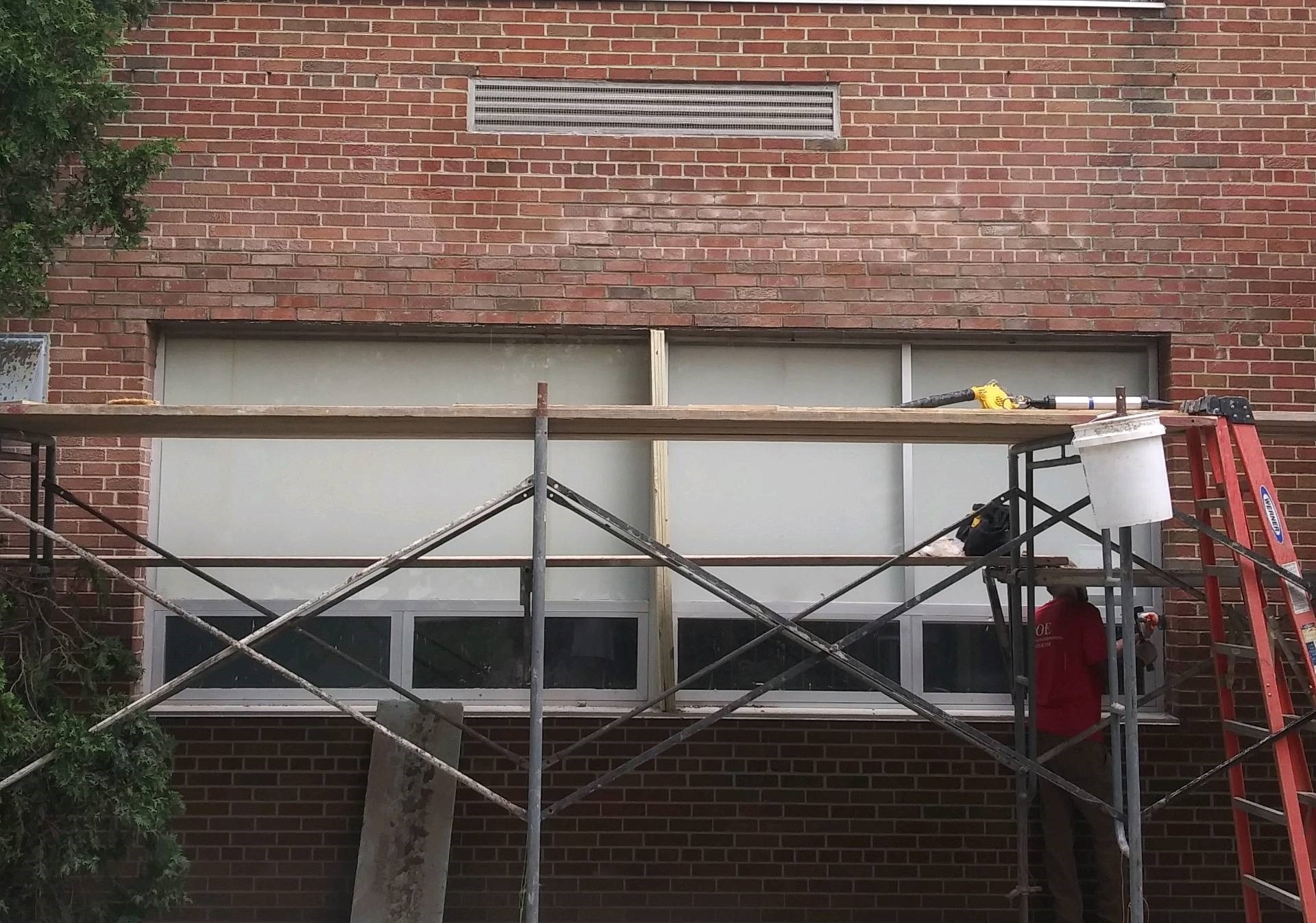 EFD Masonry replaced the steel lintel and repaired the brick façade above windows at Bishop Foley Catholic High School.