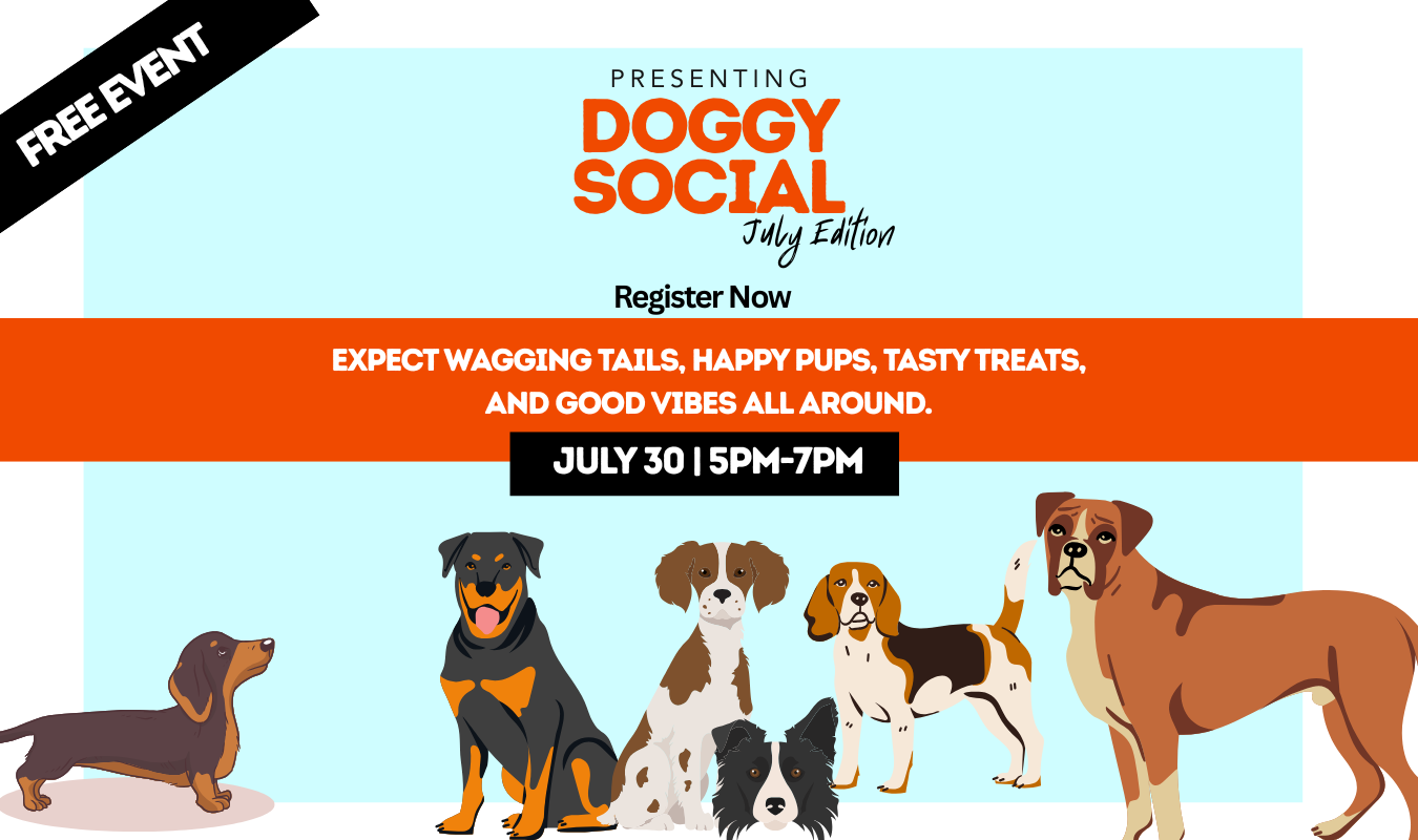 A poster for a free event called doggy social