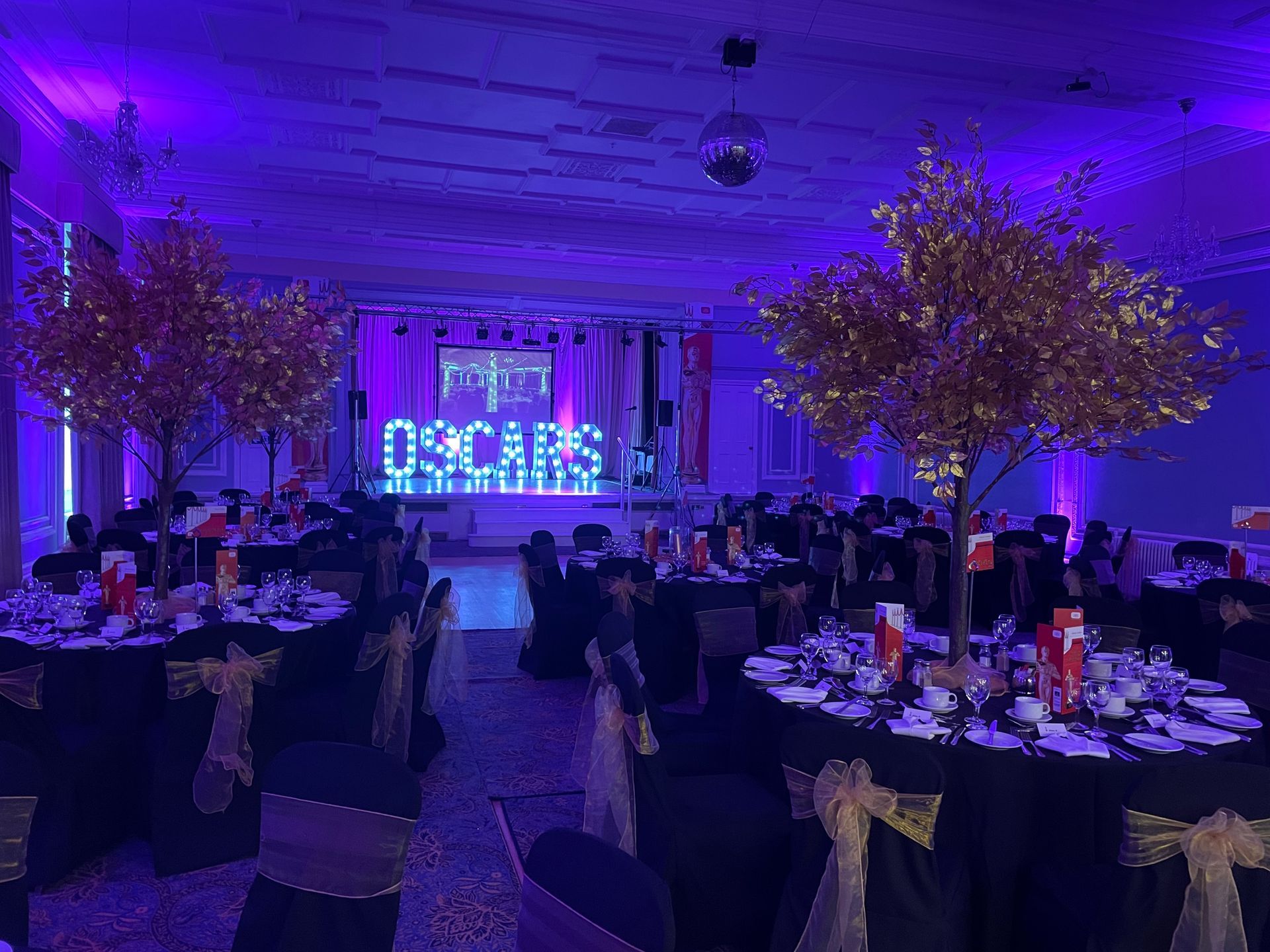 Glamorous lighting and decor with AV Sound and Event Production from Exclusive Entertainments, Harrogate, Yorkshire