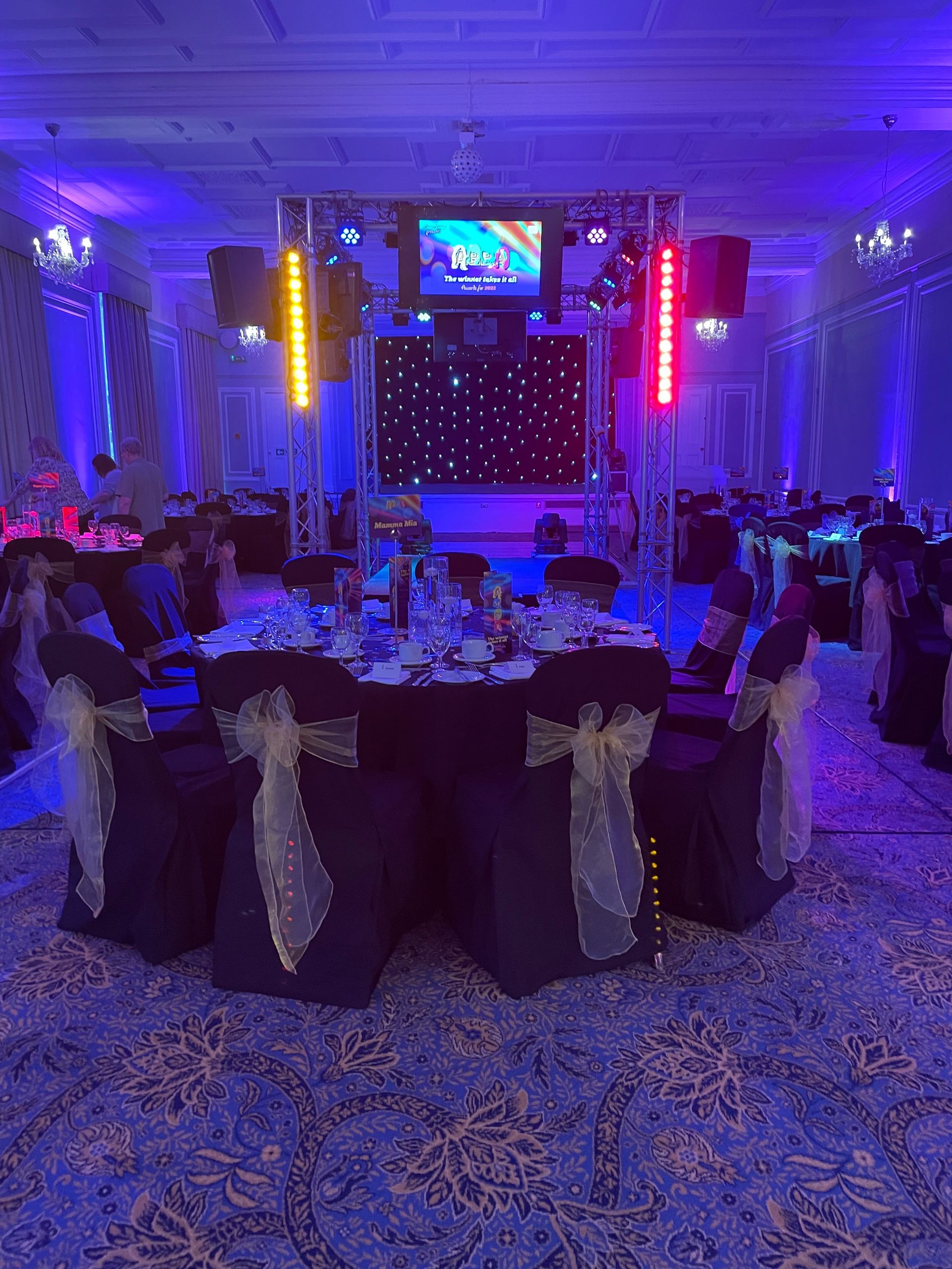 Dramatic lighting with AV Sound and Event Production from Exclusive Entertainments, Harrogate, Yorkshire