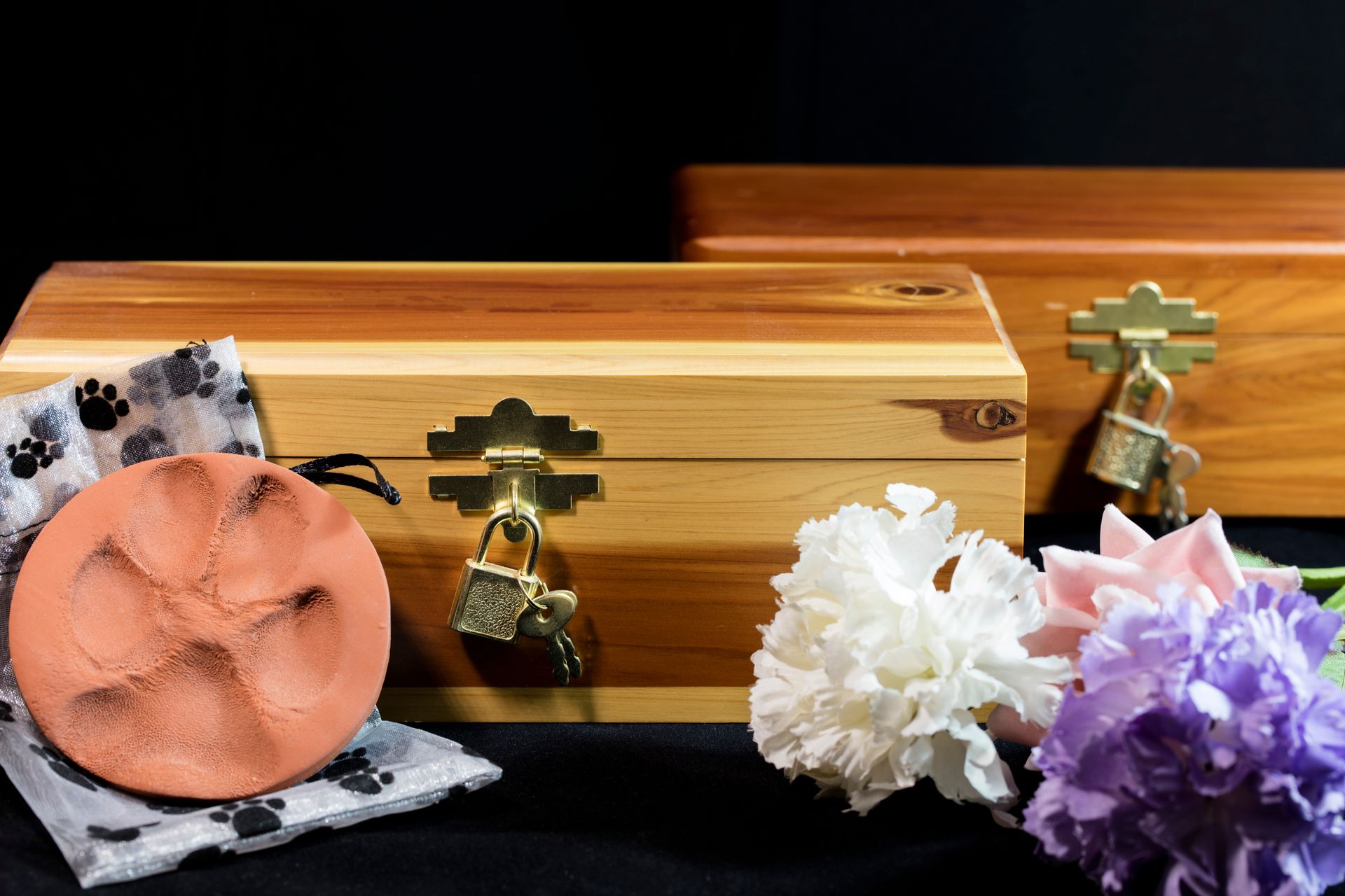 there is a picture of a cat next to a urn .