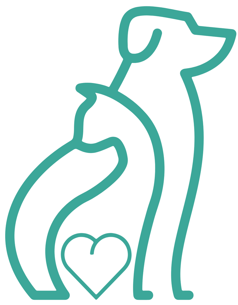 a dog and a cat are sitting next to each other with a heart in the middle .