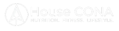Logo for House CONA, nutrition, fitness, lifestyle. Features a stylized tree inside a circle.