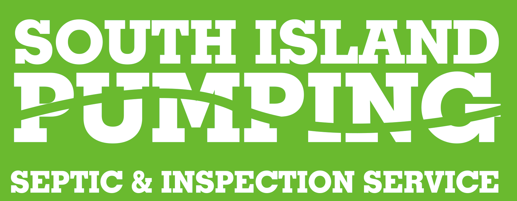 Logo for South Island Pumping, septic and inspection service, with white text on a green background.