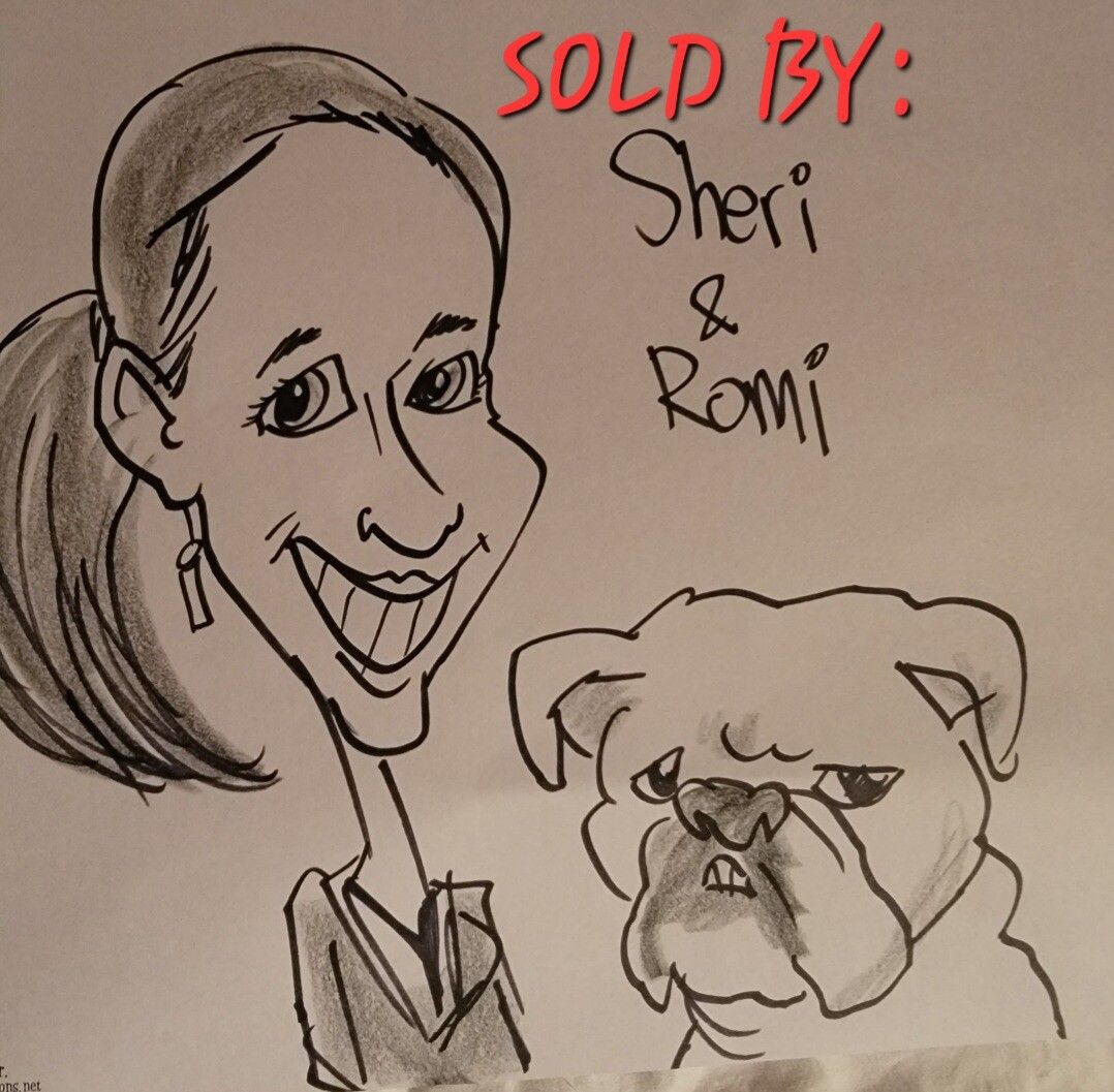 A drawing of a woman and a dog is sold by sheri and rami