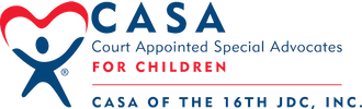 CASA logo with a heart-shaped design and a child figure, text reads