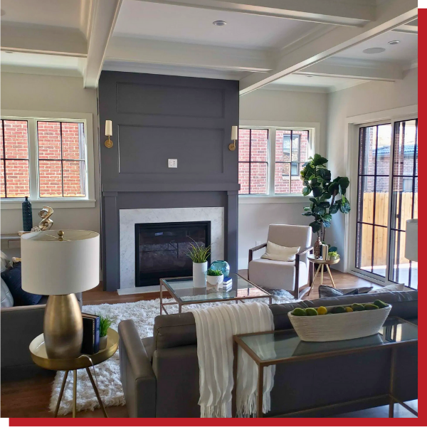 painted interior with fireplace