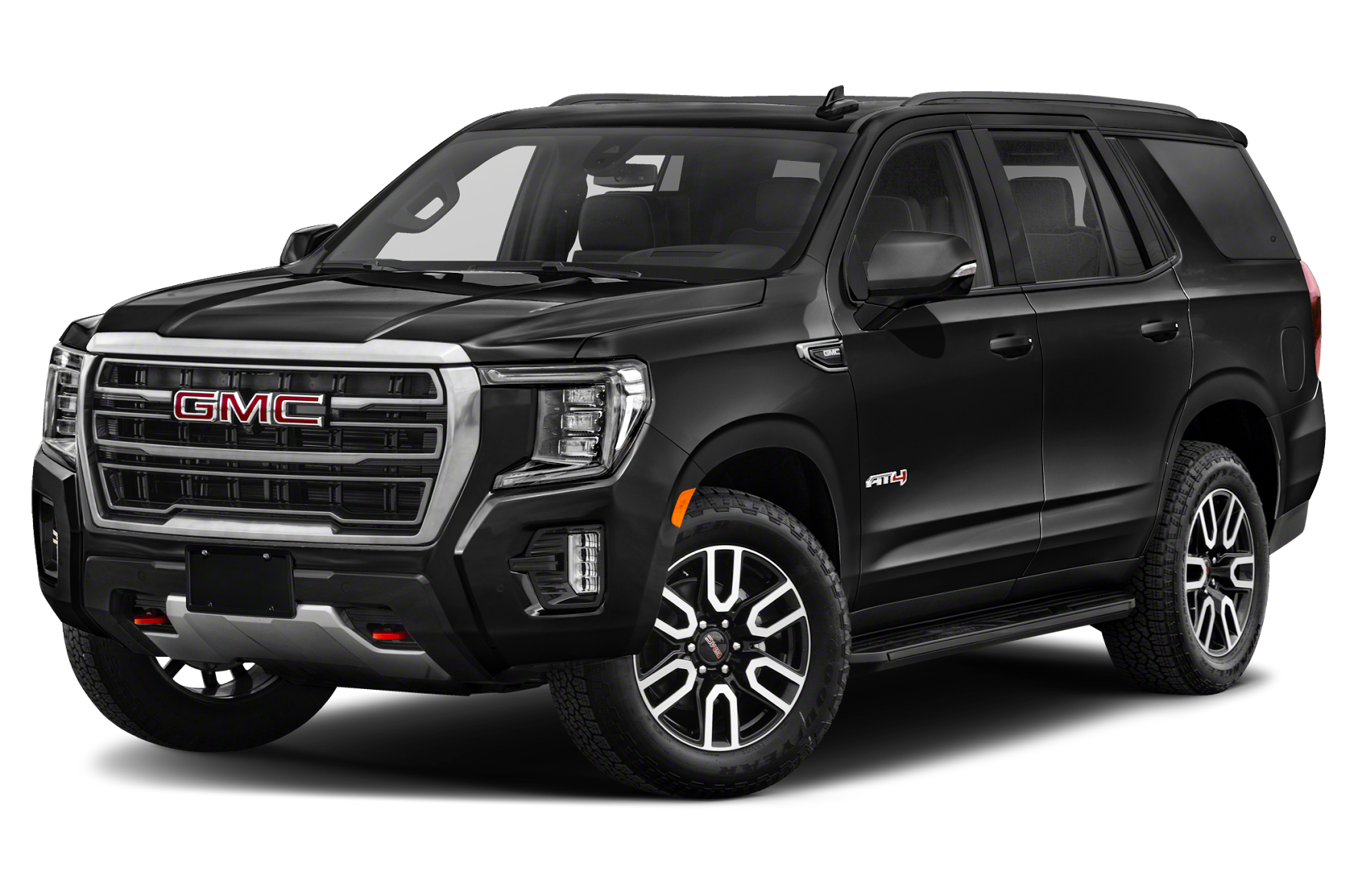 A black gmc yukon is shown on a white background.