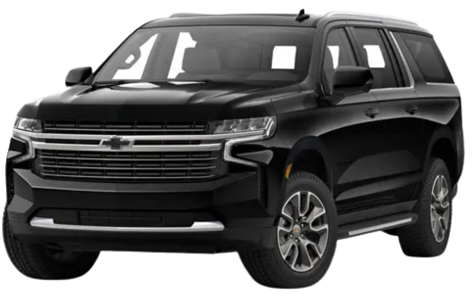 A black chevrolet suburban suv is shown on a white background.