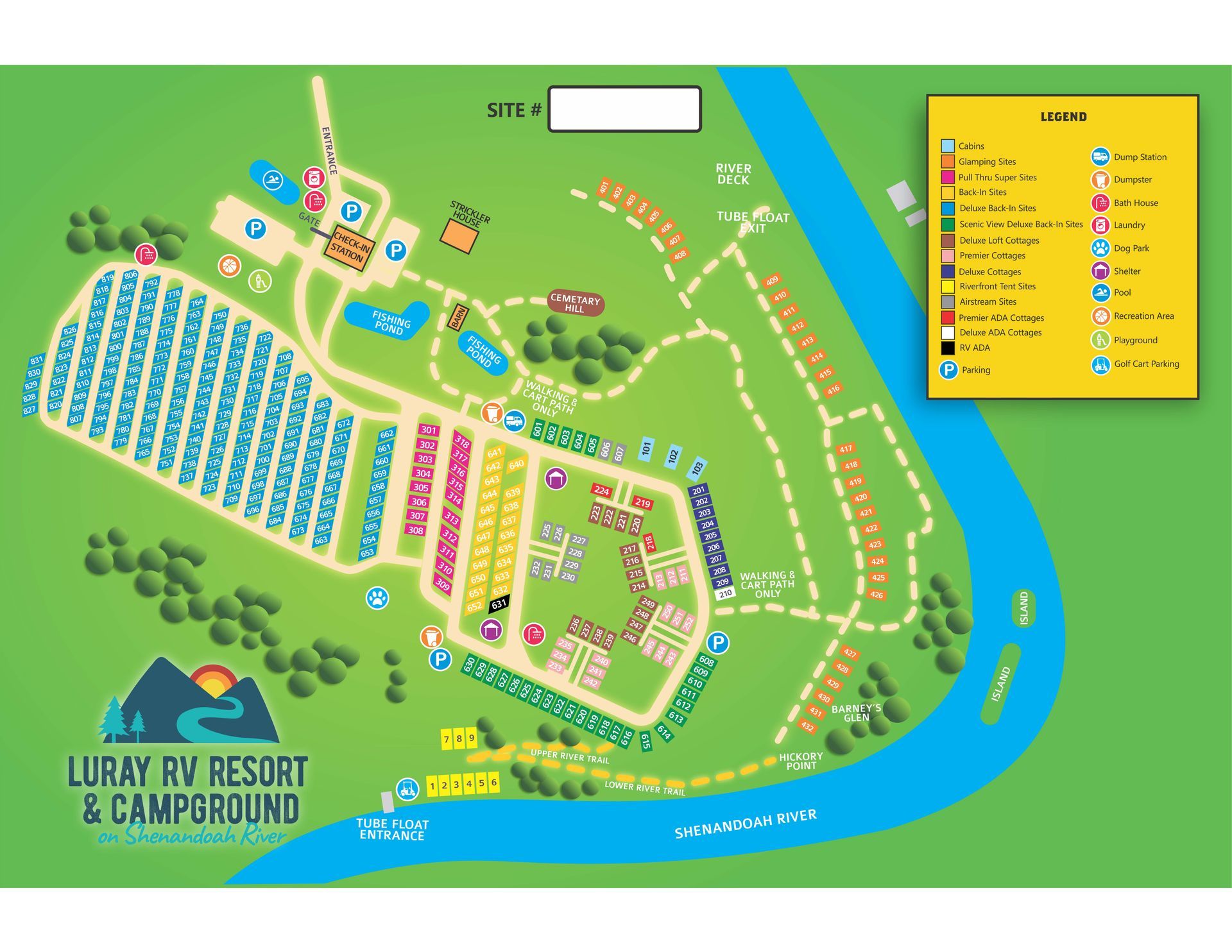 Luray RV Resort on Shenandoah River campground map