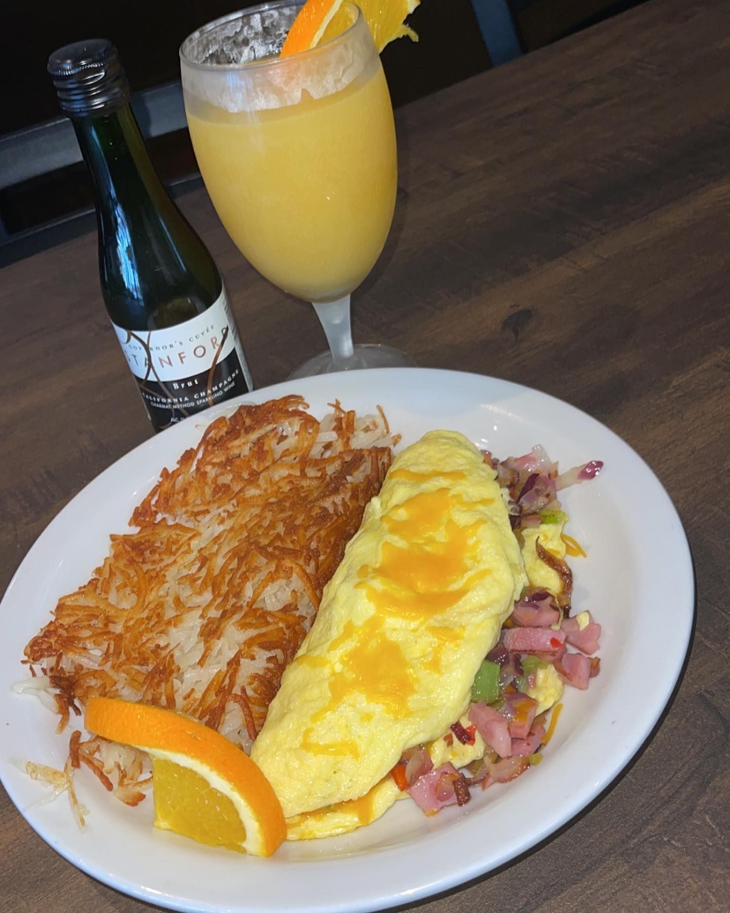 Omelette with Hash Brown and Drinks — Yuba City, CA — Midtown Grill
