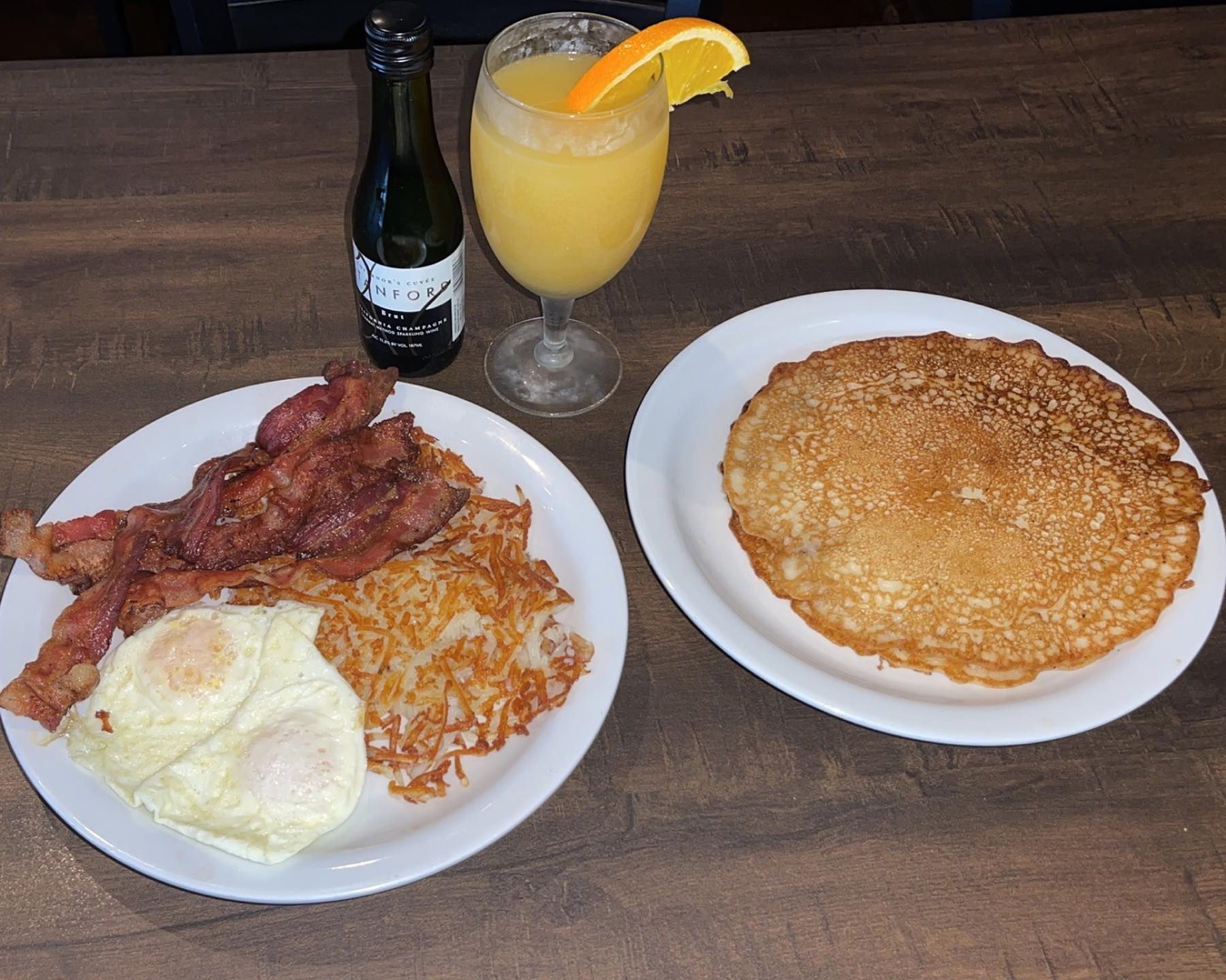 Egg, Bacon and Hash Brown with Pancakes and Drinks — Yuba City, CA — Midtown Grill
