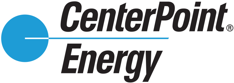 The CenterPoint Energy logo, featuring a blue circle with a horizontal line pointing to the text 