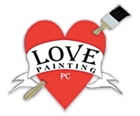 Red heart with a banner reading 