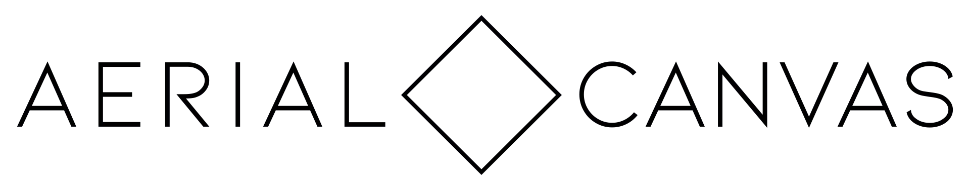 The logo for aerial canvas is black and white with a diamond in the middle.