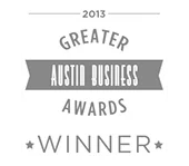 A logo for the greater austin business awards winner.