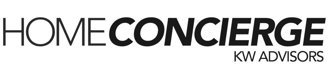 A black and white logo for home concierge kw advisors