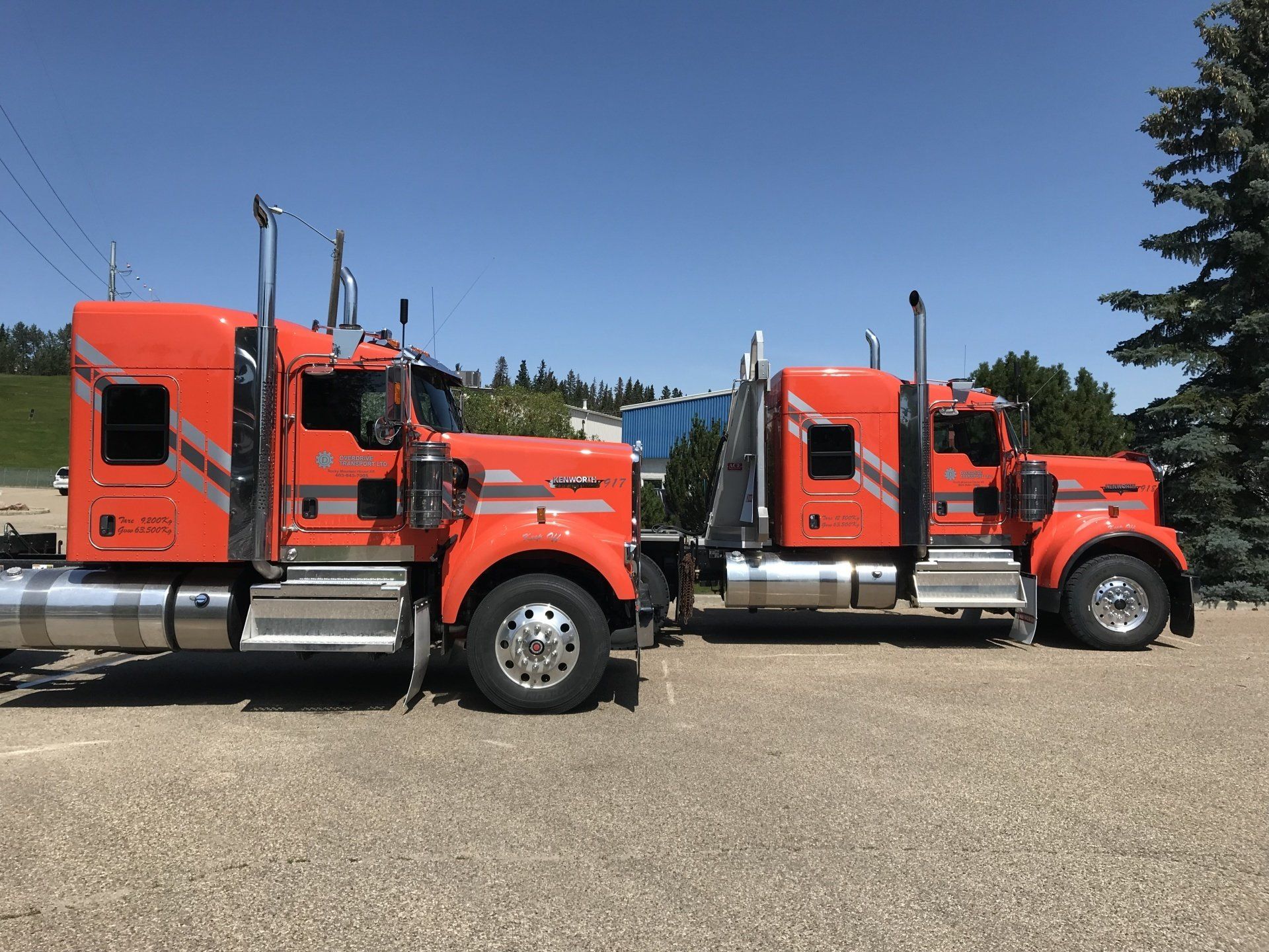large red and orange cargo trucks