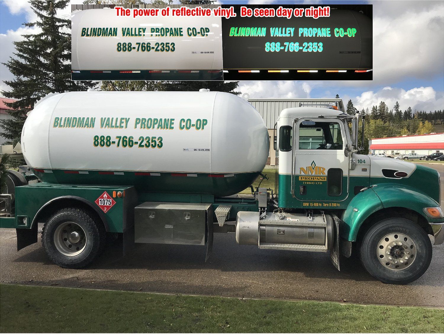 large gasoline cargo truck with green company decals on it