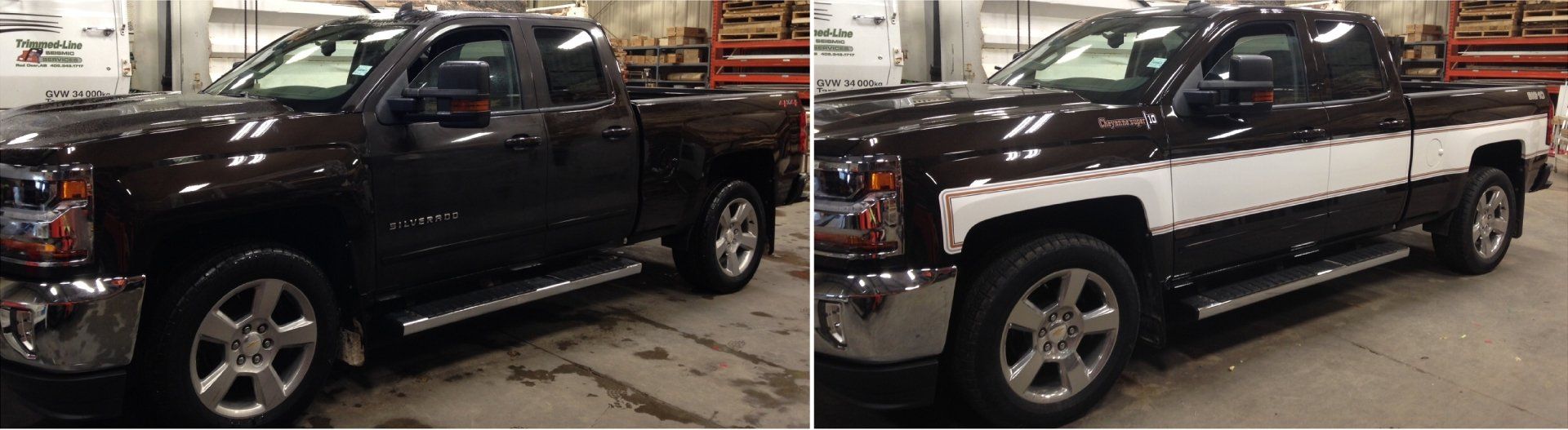 before and after of black truck paint job