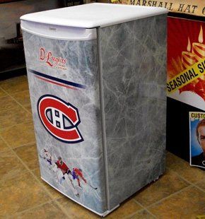 fridge with montreal canadiens hockey team logo on it