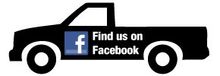 a black truck with the words `` find us on facebook '' on it .