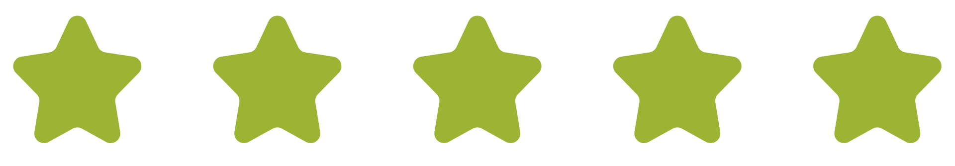 Five lime-green stars arranged in a horizontal row, commonly used to indicate a five-star rating.