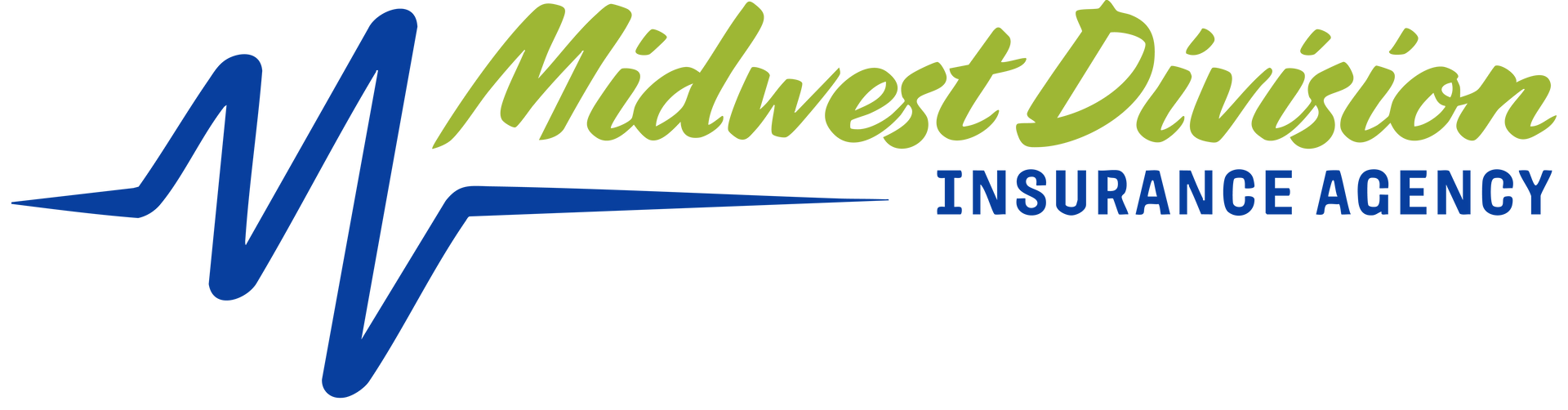 Logo for Midwest Division Insurance Agency: blue graphic with "M", green "Midwest Division" and "INSURANCE AGENCY".