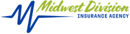 Logo for Midwest Division Insurance Agency: blue graphic with "M", green "Midwest Division" and "INSURANCE AGENCY".
