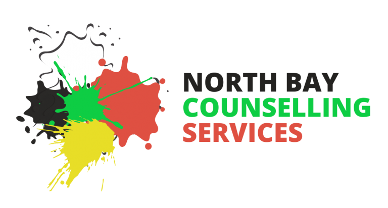 A logo for north bay counseling services with a splash of paint