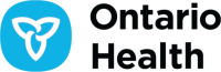 The ontario health logo has a heart in a blue circle.