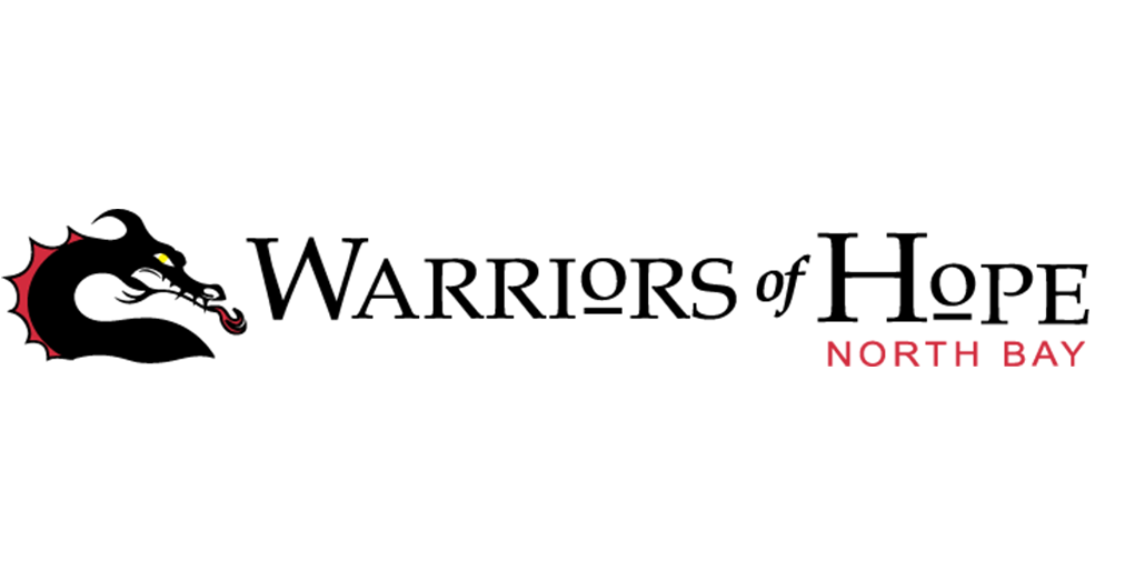 The logo for warriors of hope north bay has a dragon on it.