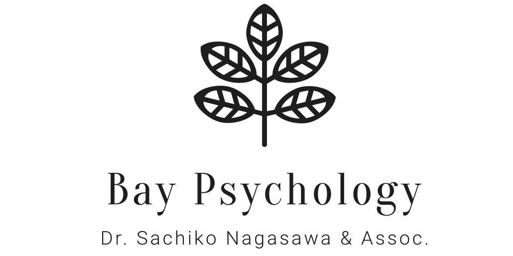 The logo for bay psychology shows a plant with leaves on it.