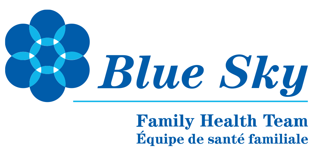The blue sky family health team logo has a blue flower on it