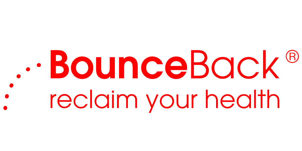 The bounceback logo is red and says reclaim your health.