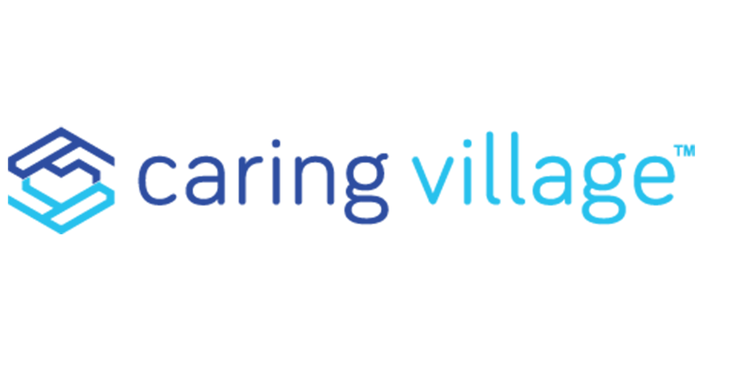 The logo for caring village is blue and white with a blue s on it.