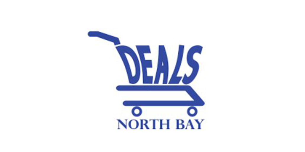 A blue and white logo for deals north bay