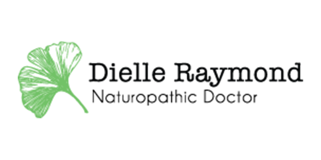 The logo for dielle raymond naturopathic doctor has a green leaf on it.