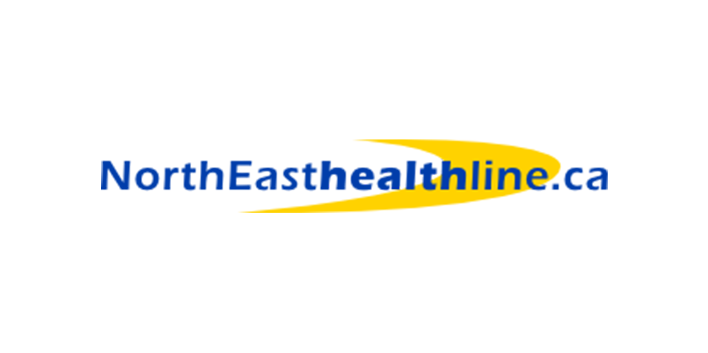 A blue and yellow logo for northeast healthline.ca