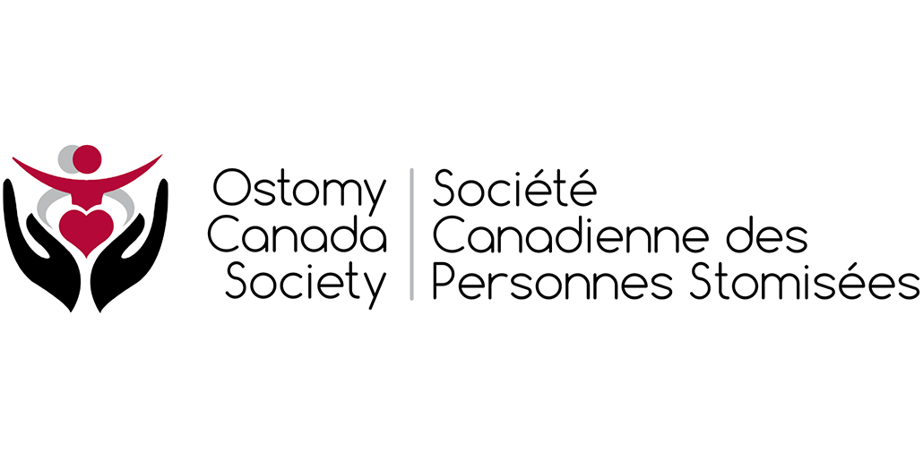The logo for the ostomy canada society shows two hands holding a heart.