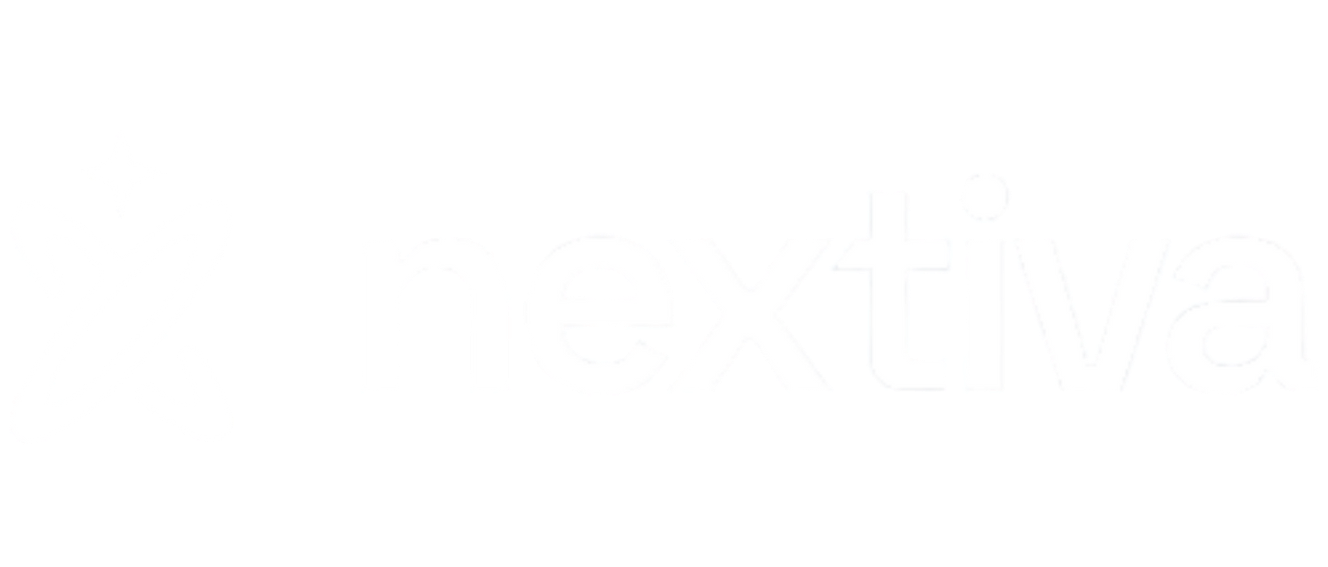 A blue nextiva logo with a yellow circle in the middle