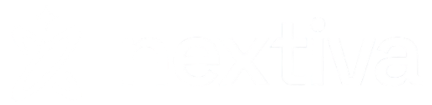 A blue nextiva logo with a yellow circle in the middle