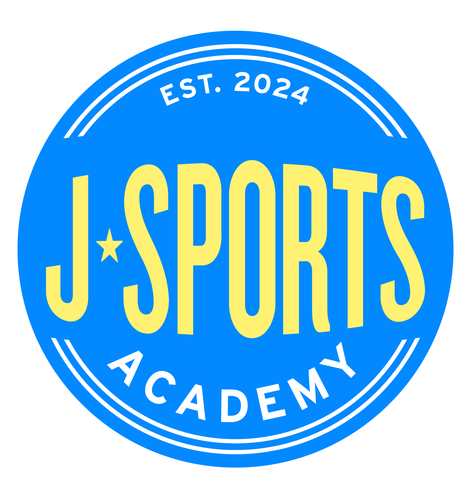 A blue and yellow logo for j sports academy