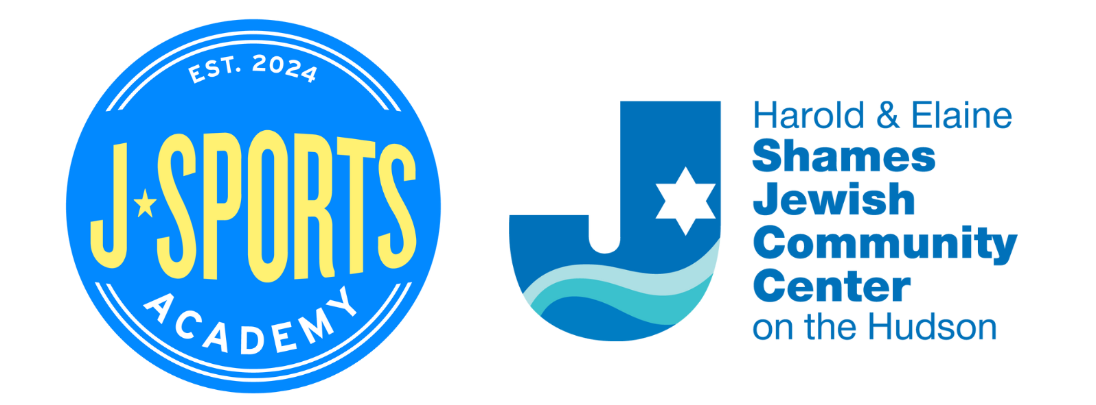 A blue and yellow logo for j sports academy