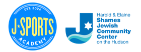 A blue and yellow logo for j sports academy