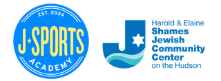 A blue and yellow logo for j sports academy