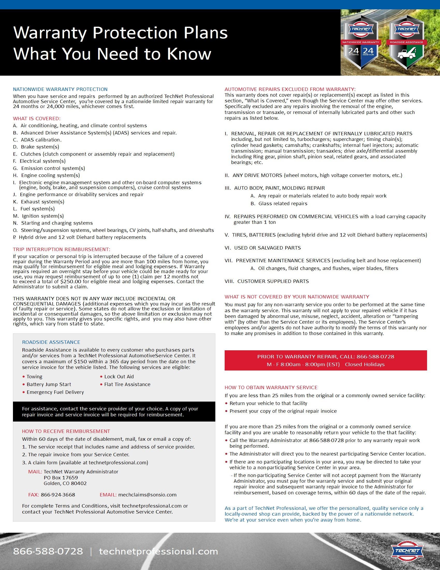 Warranty protection plan document with key coverage information and FAQs. | Joe's Slinger Service