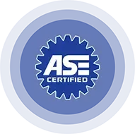ASE Certified emblem in a blue cogwheel, indicating automotive service excellence.